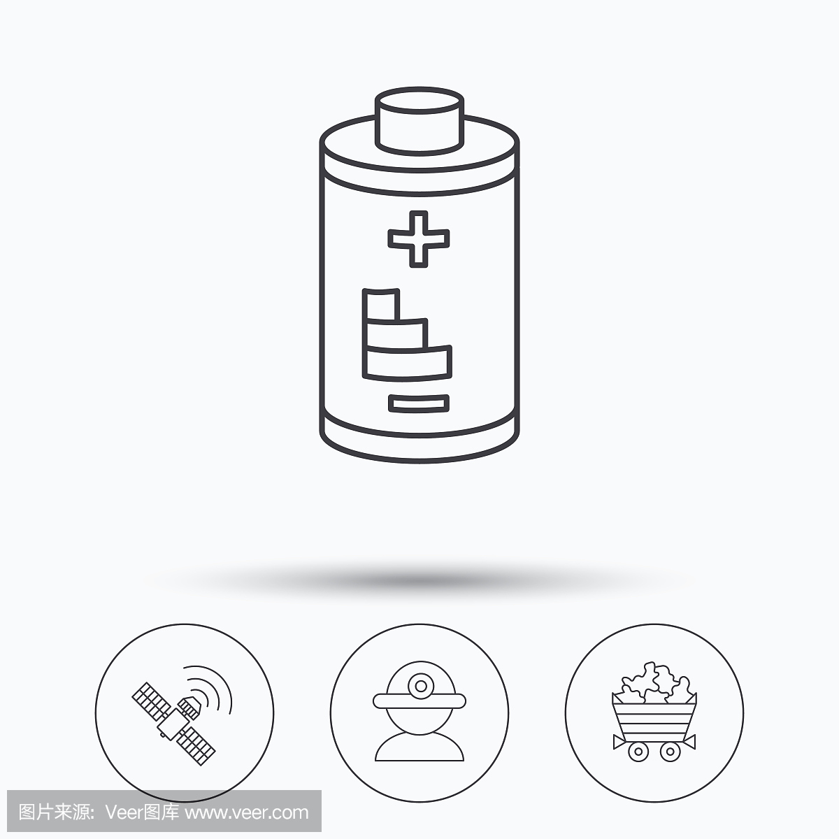 工人,礦物和GPS衛星圖標。